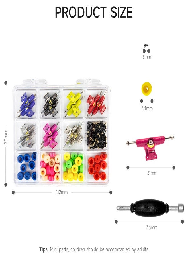 DisplayMore 14PCS Multicolour Trucks & 48PCS Wheels & 60PCS Screws & 30PCS Nuts & 4PCS Spanner Tool for 96mm Fingerboard Skateboard Wooden Deck Parts Kit Tool Case - Image 2
